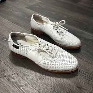Vintage G H Bass Shoes Womens 7.5 White Leather Enfield Saddle Oxfords